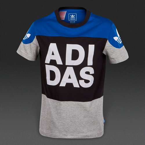 Adidas Originals Basketball Tee Medium Grey Heather / Black / Blue for Boys